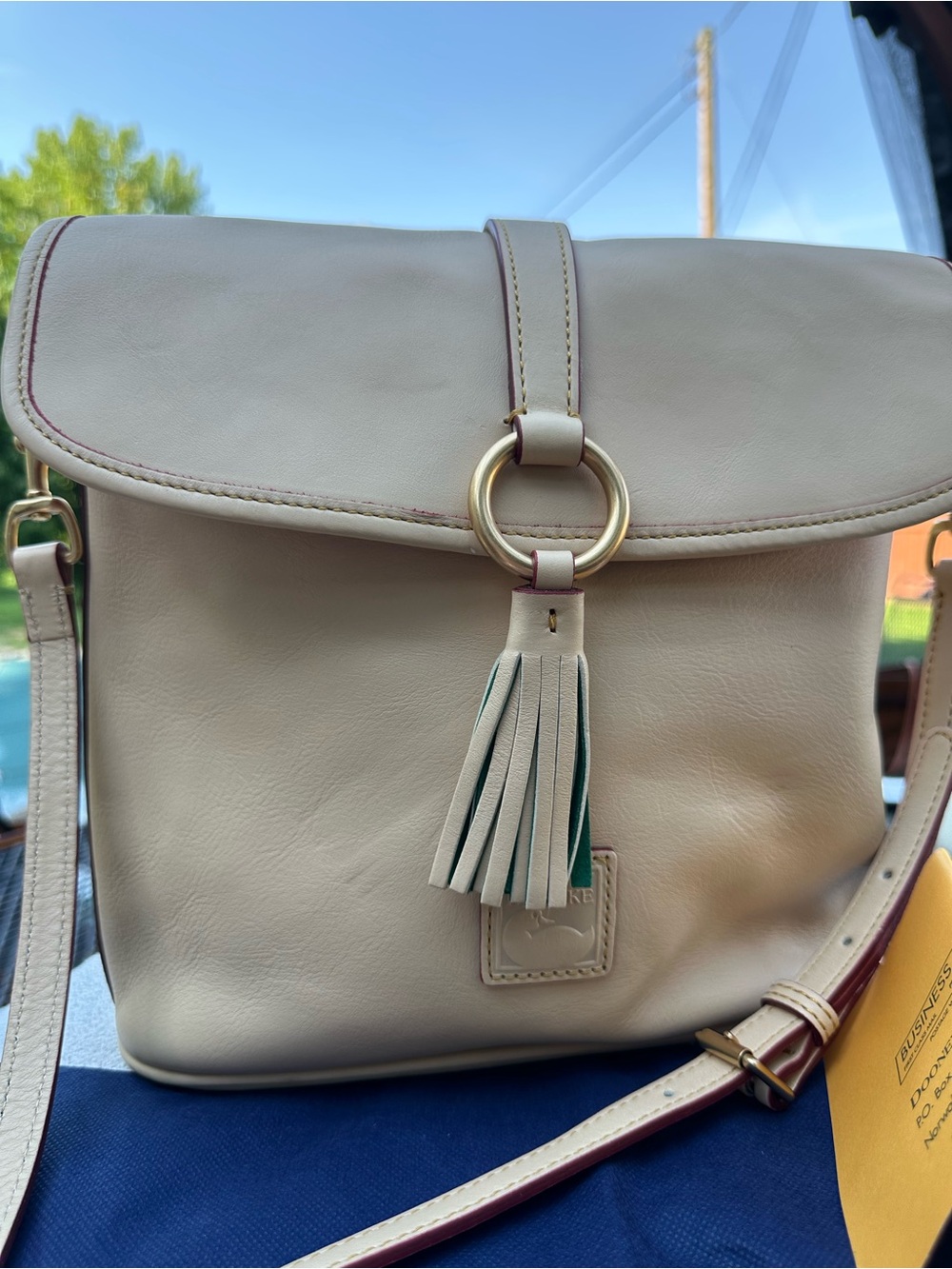 Dooney & Bourke Dottie Natural Florentine Leather Crossbody Tassel Accent NWT